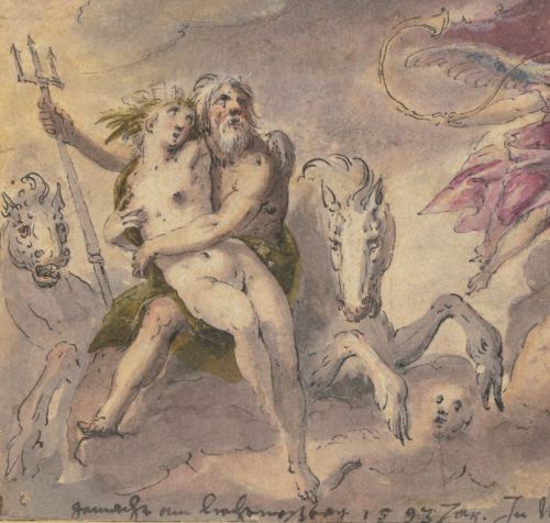 hildegardavon:Georg Beham, ca.1568-1604Neptune and Amphitrite with sea Gods, 1593, watercolours, 18.