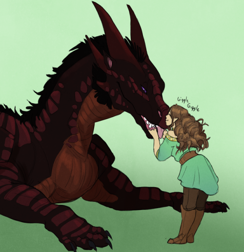 OC-tober 4! My Half-elf girl and her silly dragon boyfriend being cute as always hehehe!