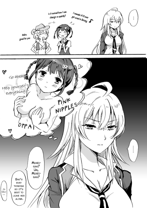 welcometotheyuriheaven: Valkyrie Drive mini-comics by Mira translated by Anonymous on /u/. And to turn the tables on that last thing, Lady Lady x Mirei threesome by @hisa_aho   