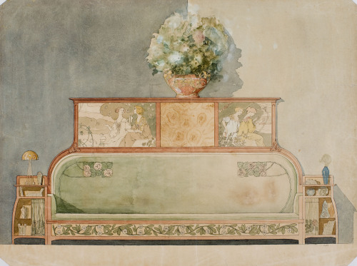 Gaspar Homar, Design drawings of Art Nouveau furniture, 1900-10. Watercolor, graphite, ink. Museu Na