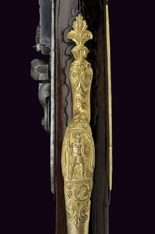 Flintlock rifle decorated with gilt brass, crafted by G. B. Kirchberger of Carlsbad. Bohemia, mid 18