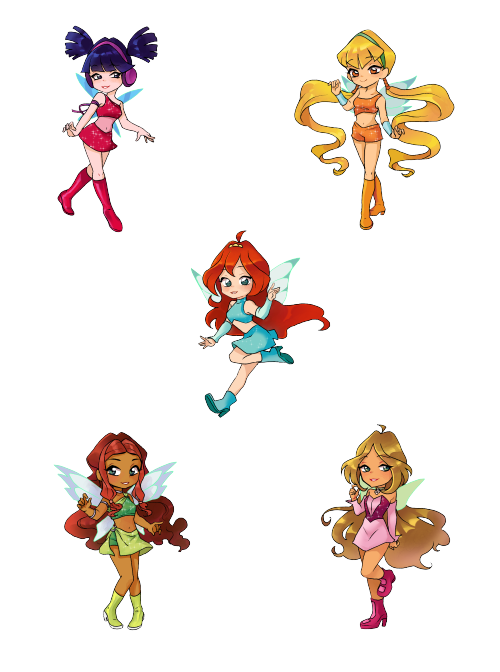 Winx Club Chibis/Fan Art because- why not? ( stickers now available on Redbubble! )