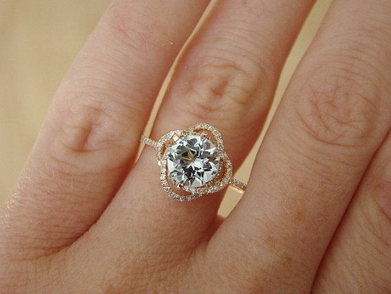 preciously4u:  Halo Aquamarine Diamond Ring Gemstone Engagement Ring Custom Round