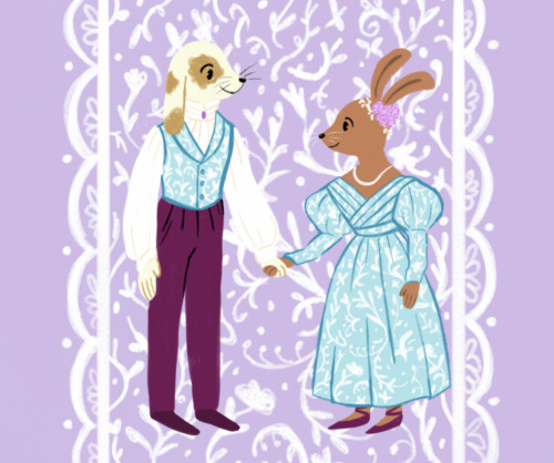 two well-dressed victorian bunnies I just had to draw this matching dress/waistcoat combo