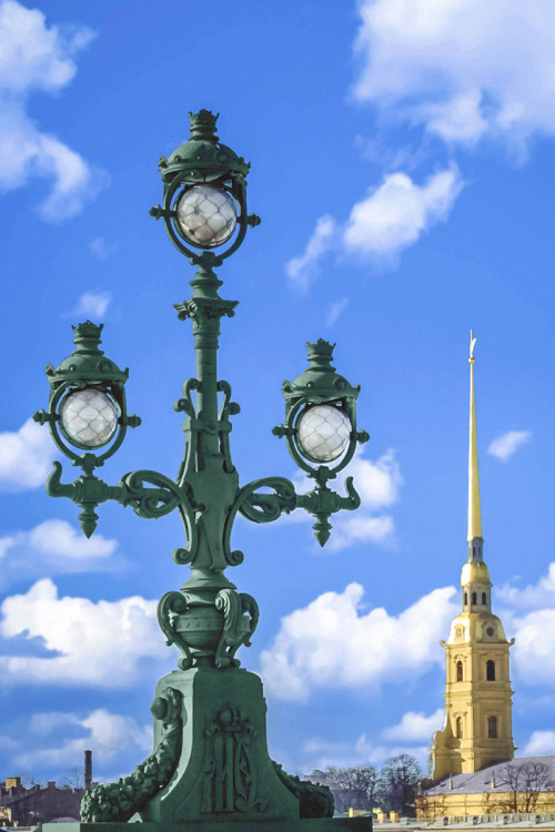 View of Peter and Paul Cathedral from Trinity bridge, St. Petersburg - Russia  