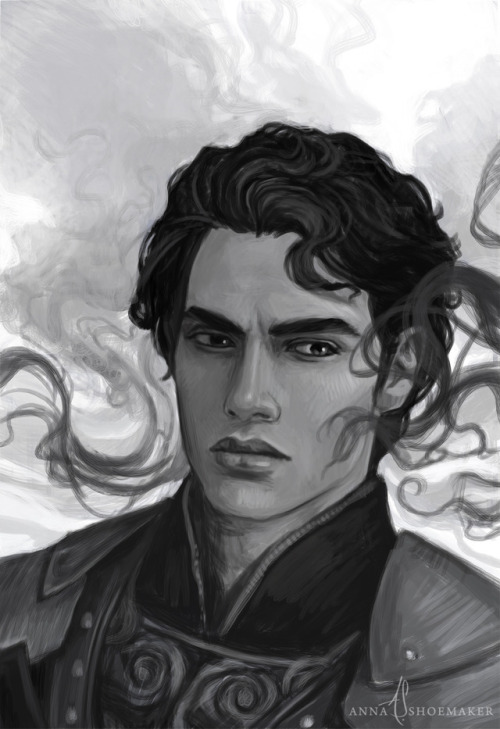 annashoemaker: WIP of my precious Azriel with his shadows. &lt;3