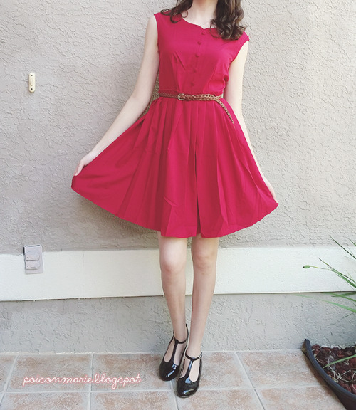 poison-marie:   Rundown; Wine hairbow; Red flared dress, on sale for ย.3, sizing from S to XL; T strap shoes Blog post! 3 outfits + Nautical and Pastel wishlists  