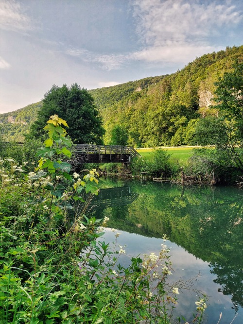 breathings:Narrow wooden bridge over the river Wiesent