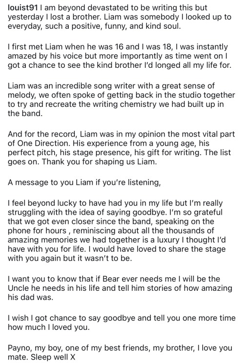 Louis Tribute To Liam Payne, Via His Instagram. (17 October 2024)