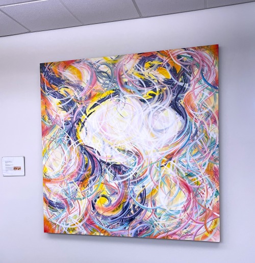 My massive 6&rsquo; x 6&rsquo; painting &ldquo;Intimacy Of The Infinites&rdquo; hangs in the adminis