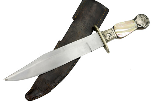 Pearl and silver handle English bowie knife made for the American market, 19th century.from Sofe Des