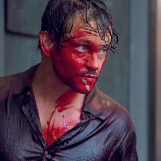 patroclusdefencesquad:blood covered hugh dancy bts of hannibal my beloved ❤️