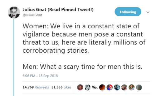 profeminist: “Women: We live in a constant state of vigilance because men pose a constant threat to 