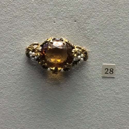 Gold, citrine, and seed pearl brooch. New York circa 1905