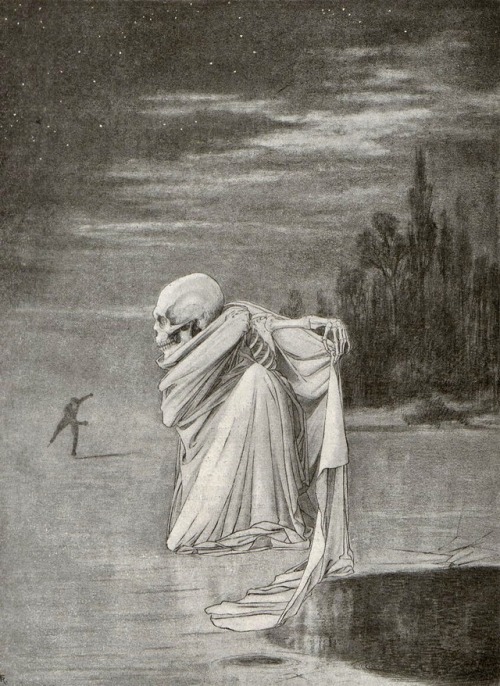 Death of an ice skater.Fritz Rohm illustration for Jugend magazine, 1898.