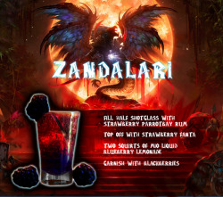 thedrunkenmoogle:  Zandalari (World of Warcraft shot) Ingredients:&frac34; oz Strawberry Parrot Bay RumTop with Strawberry Fanta2 squirts of Blueberry Lemonade Mio FlavoringBlackberries Directions: Fill half a shot glass with the strawberry rum and top