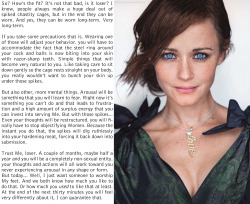 femdomcuriousme:(Alexis Bledel)Request: “Can you make an Alexis Bledel, one of her more recent pics. With some humiliation and spiked chastity. Please.”  