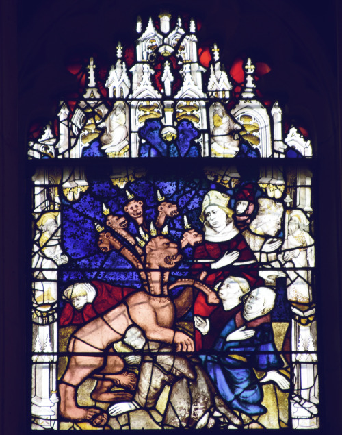 Depictions of Lucifer and the Great Beast from the East Window Stained Glass- York Minster, UK 