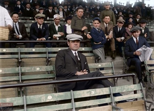 chapstyle: Babe Ruth, suspended from the first six baseball games of the 1922 season, watches from the stands.  Boss