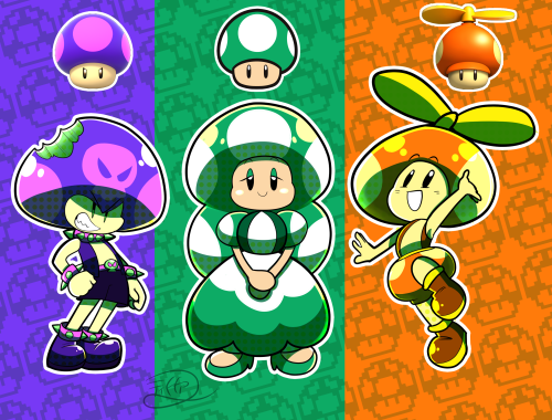 last year i draw a bunch of personified versions of the powerups from the mario games! i REALLY love