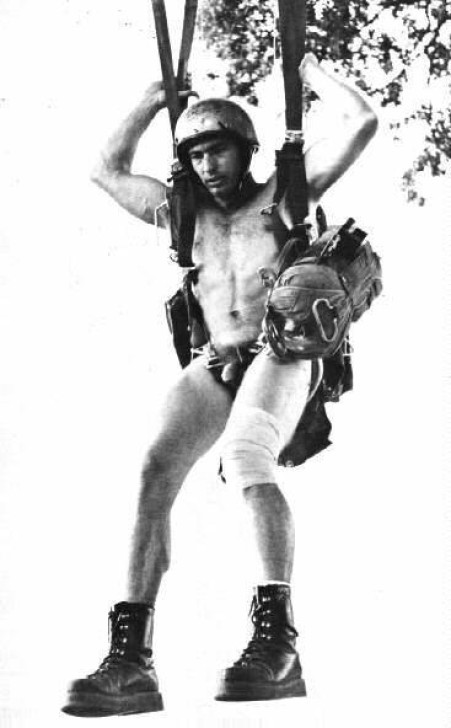 vintagemusclemen:Monday’s theme is male nudity in the world of aviation.  This parachutist must be a