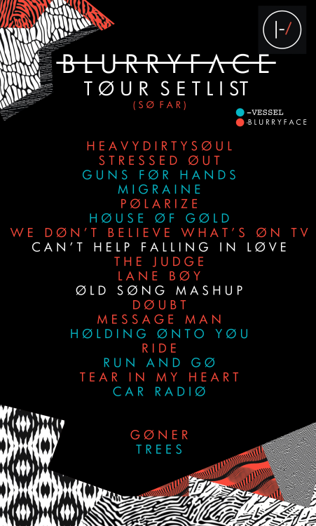 twenyonepilots: Blurryface Tour Setlist- Fall 2015