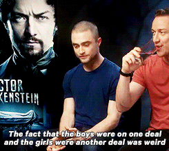 dehaanradcliffe:  Daniel Radcliffe (with James McAvoy) when asked about the debate