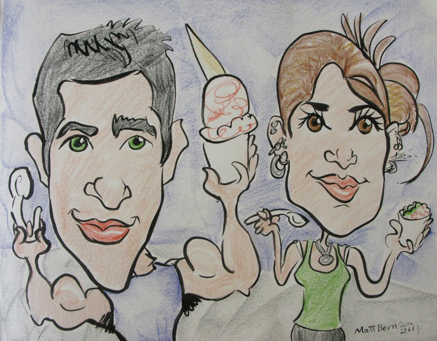 Caricature by Matt Bernson   Ink and woodless colored pencil on paper  11&quot;x14&quot;