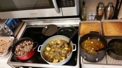 southflhitnrun:  She wanted Curry Goat for her birthday, so I made Curry Goat, Curry Chicken, 2 batches of Rice &amp; Peas, 2 pans of Buttermilk Cornbread and Collard Greens  One of the few plates I&rsquo;ve seen people make on here that actually looks