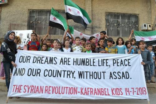 syrianfreedomls: Kafranbel, July 14, 2013 - Our dreams are humble. Life, peace and our country, wit
