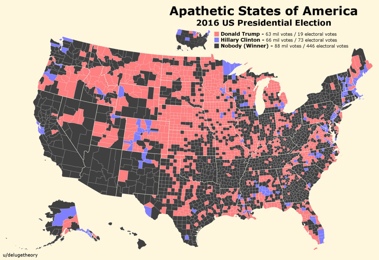 Apathetic States of America - 2016 US Election, Trump vs. Clinton vs. Nobody