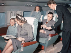 midcenturymodernfreak:  1957 Family-style travel in a Lockheed L-1049 Super “Super Connie&ldquo; Constellation - Via   