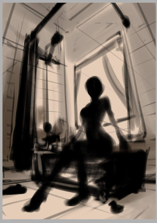requiemdusk:  After and before doodle playing with 3 point perspective, steamy bath