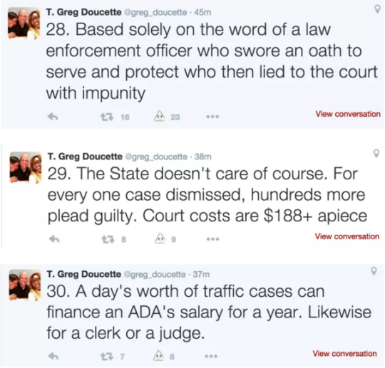 blackmattersus:    T. Greg Doucette is a criminal defense lawyer in North Carolina who also writes a legal blog. And he’s got some things to say:   In a 43-part tweetstorm on Tuesday, Doucette recounted a recent experience defending a 17-year-old black