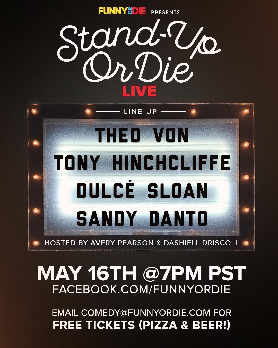 Grab your FREE tickets to our LIVE comedy show in LA TONIGHT! Free 🍕 & 🍻 too! Just email Comedy@FunnyOrDie.com for free tickets.