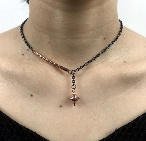 Rose gold and gun metal Paladin Necklace is now available at thelasergirlsstudio.com! We have been l