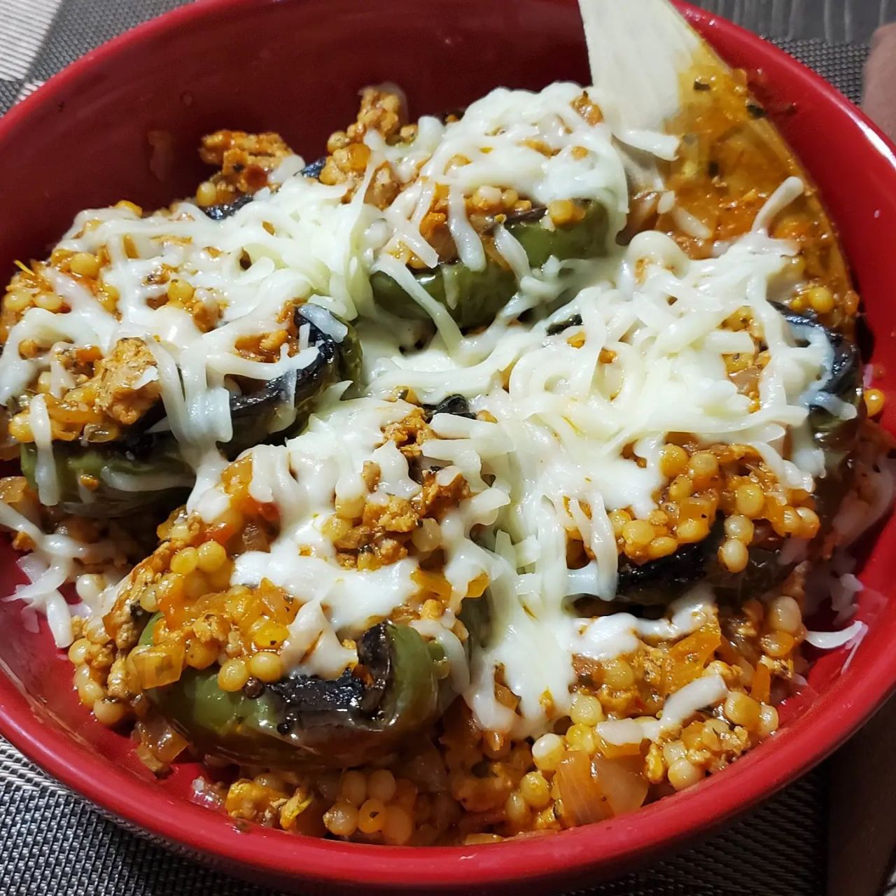 Tuscan Pork-Stuffed Peppers With Pearled Couscous and Melted Mozz
Photo Added on Instagram