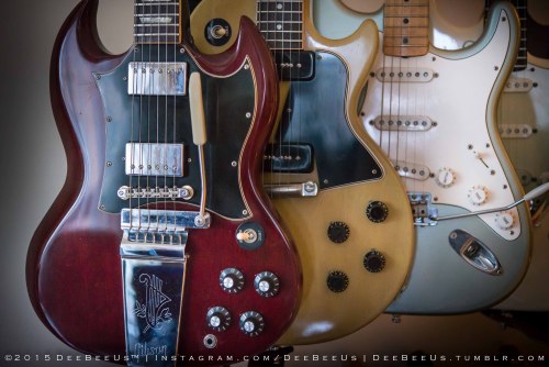 deebeeus:  The rack.1969 Gibson SG Standard, 2009 Gibson Les Paul Special TV VOS, 2005 Fender Custom Shop ‘66 Stratocaster Closet Classic.