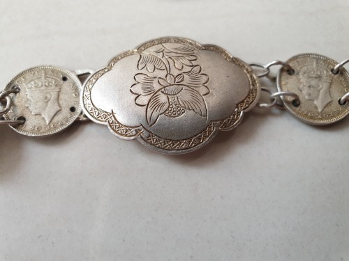 Peranakan Silver Coins Belt with Buckle (consisting of King George VI 10 Cents Malaya Coins)