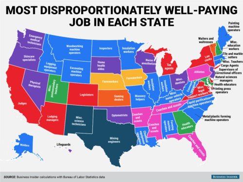 thelandofmaps:Most Disproportionately Well-Paid Job in Each State[1200x900]CLICK HERE FOR MORE MAPS!