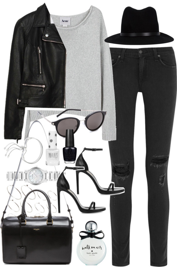 Outfit for a winter date by ferned featuring Topshop
Acne Studios grey shirt, 220 AUD / Zara biker jacket, 135 AUD / Rag & bone skinny jeans, 395 AUD / Yves Saint Laurent black sandals, 1 080 AUD / Yves Saint Laurent duffle bag, 2 730 AUD / Burberry...