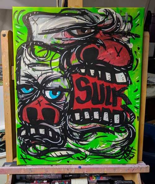 Sulk. Acrylic and spray paint on 16x20 canvas. #art #painting #lowbrowart #heyyomike #paintingoncanv