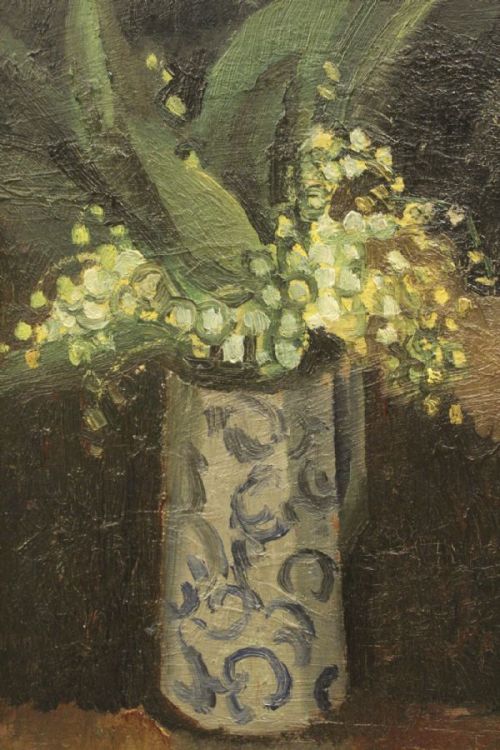 Lilies of the Valley   -   Nisse Zetterberg ,n/d.Swedish , 1910-1986Oil on canvas, 32 x 20 cm.