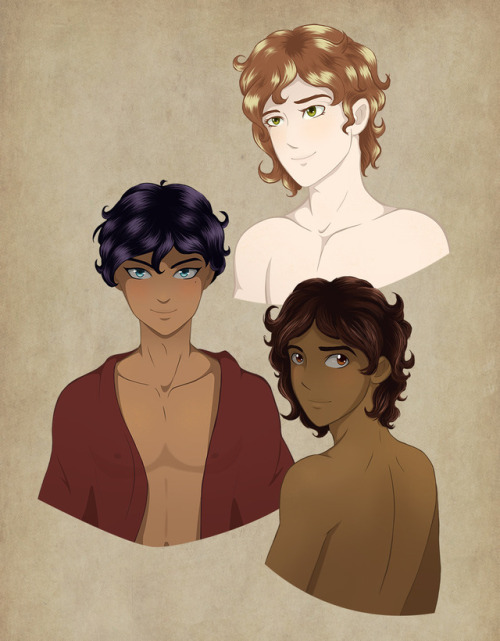 tavamaranrose:Erasmus, Kallias, Isandertrying to find my own way of drawing curly hair with akielon 