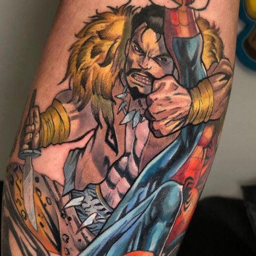 Kraven the hunter on @lets_get_it55 more to come so stay tuned #tattoo #tayyoos #spiderman #kraven