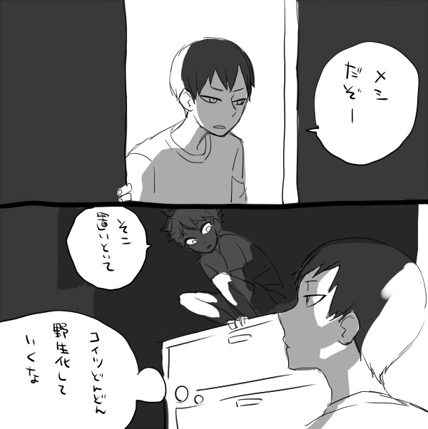 gomolog:  ハイキュー１０巻まで読みました　８巻くらいから日向くんかわいーかわいー…かわ…あ…？みたいになっていって今はとっても怖いです。ホラー漫画だという噂は本当だったんだ…　日向くんと旭さんのチンパンVSゴリラみたいになってるシーンが定期的にじわじわ来ます