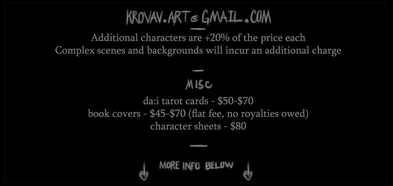 This info is oudated.Contact me through social media or krovav.art@gmail.comBusts