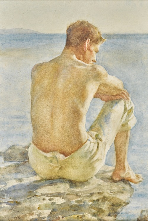 Henry Scott Tuke, Watching The Sea, Portrait Of Charlie Mitchell, Watercolour