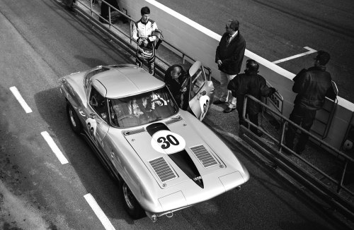 Marco Attard - 1963 Chevrolet Corvette Sting Ray (B&W) at the Goodwood 73rd Members Meeting (Pho