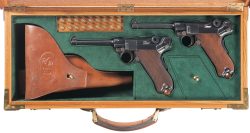 45-9mm-5-56mm:  georgebeast:   Two Original DWM Model 1900 American Eagle U.S. Army Test Lugers with Original 1906 Dated Leather Holster and Custom Deluxe Double Luger Huey Company Display Case.         (via TumbleOn)